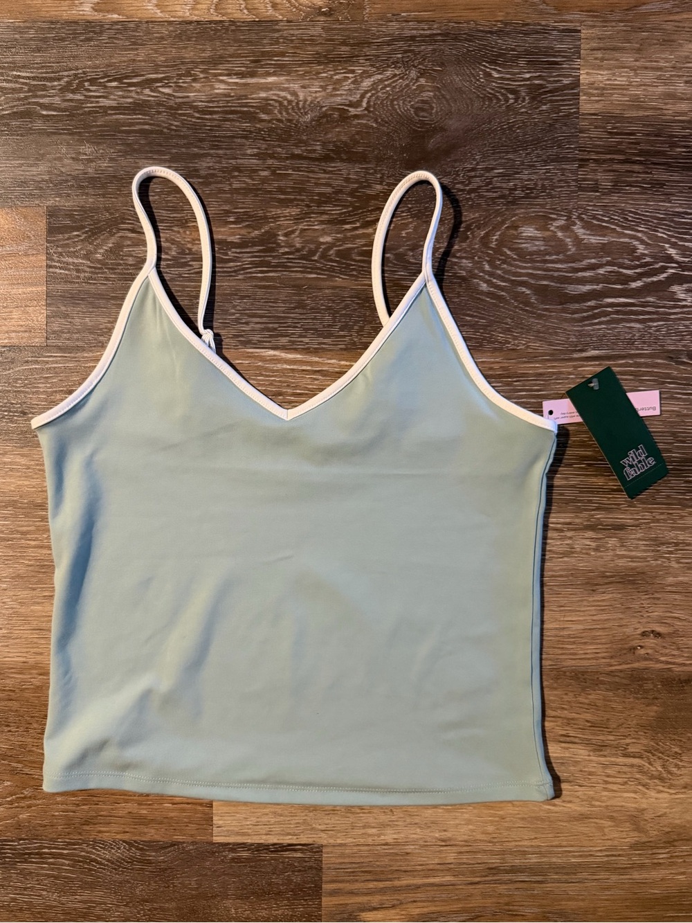🌱 Wild Fable Sage Green V‑Neck Cami with White Trim